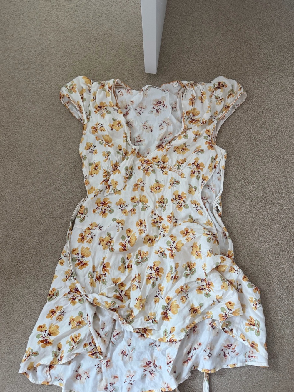 Doen White Floral Wrap Dress with Yellow Blossoms